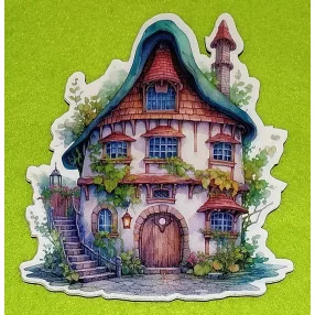   Nyomtatott fa Gombaházikó oldalt lépcsővel 	1db/csomag	15x14 cm vastagság 3mm	