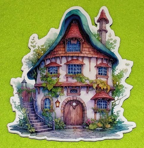 Nyomtatott fa Gombaházikó oldalt lépcsővel 	1db/csomag	15x14 cm vastagság 3mm	