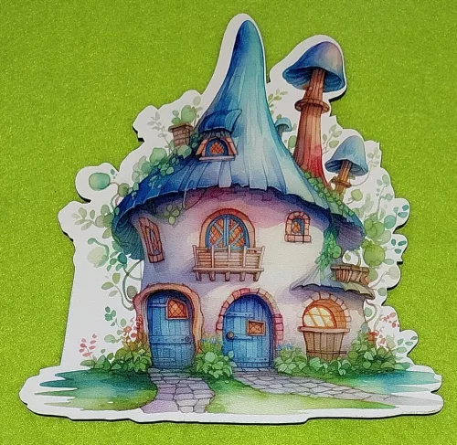 Nyomtatott ,fa alapú HDF(nem tömörfa)    Kék sapkás gomba ház	1db/csomag	15x15cm vastagság 2,5mm	