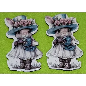   Nyomtatott fa Kalapos nyuszi lány  	2db/csomag	10x6,8cm vastagság 3mm	