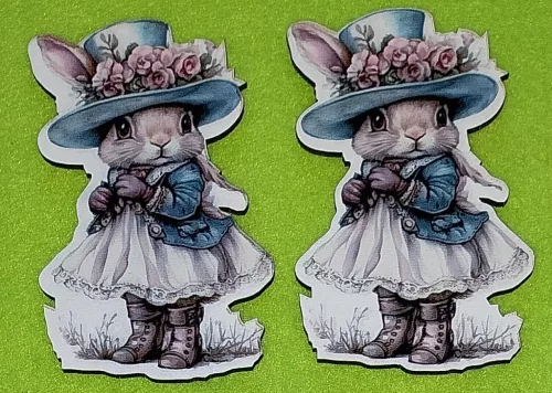 Nyomtatott fa Kalapos nyuszi lány  	2db/csomag	10x6,8cm vastagság 3mm	