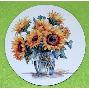   Nyomtatott Fa Kerek kopogtató közép   Napraforgó vázában	1db/csomag	11,8cm vastagság 3mm	