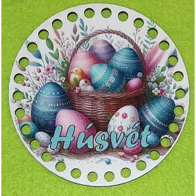  12cm Horgolható nyomtatott fa alap 7 mm lyukkal   Tojás kosár Húsvét felirattal  	1db/csomag	12cm vastagság 2,5mm	