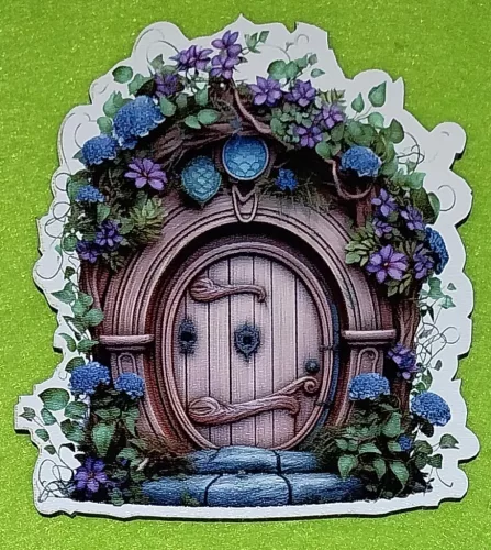 Nyomtatott fa Lila Virágos manó ajtó  	1db/csomag	10,5x9,5 cm vastagság 2,5mm	