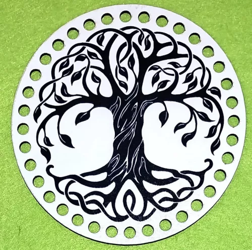 15cm Horgolható nyomtatott fa alap 7 mm lyukkal   Kerek Életfa	1db/csomag	15cm vastagság 2,5mm	