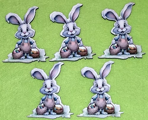 Nyomtatott Fa Nyuszi 2db tojás kosárral 	5db/csomag	6,5x7,5 cm vastagság 3mm	