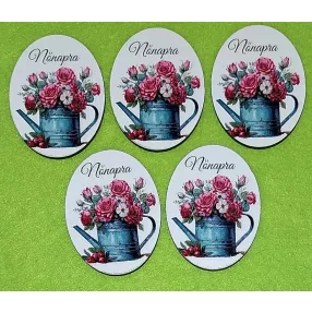   Nyomtatott fa ovális tábla Locsoló kana piros  rózsa Nőnapra felirattal 	5db/csomag	5x6,5cm vastagság 2,5mm	
