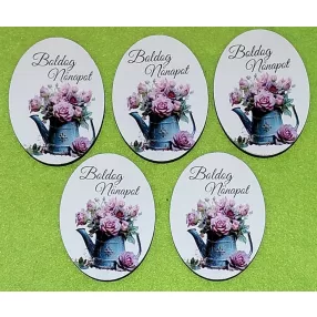   Nyomtatott fa ovális tábla Locsoló kana rózsaszín  rózsa  Nőnapra felirattal  	5db/csomag	5x6,5cm vastagság 2,5mm	