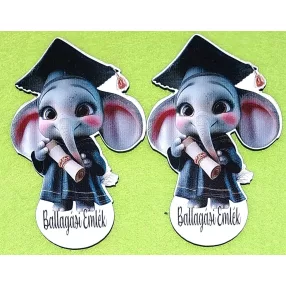   Nyomtatott fa Kölyök elefánt  Ballagási emlék felirattal	2db/csomag	8x12cm vastagság 2,5mm	