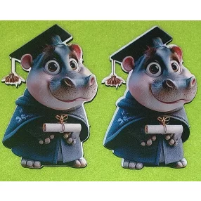   Nyomtatott fa Kölyök víziló   ballagási köntösben és sapkában 	2db/csomag	7x11cm vastagság 2,5mm	