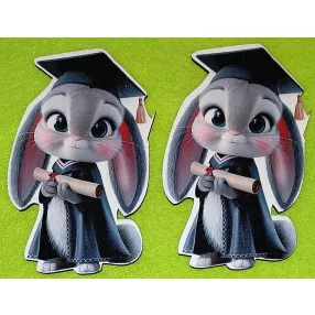   Nyomtatott fa Kölyök nyuszi   ballagási köntösben és sapkában	2db/csomag	7,5x11cm vastagság 2,5mm	