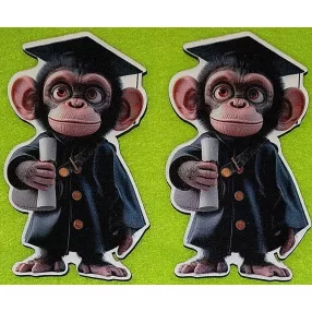   Nyomtatott fa Kölyök csimpánz    ballagási köntösben és sapkában 	2db/csomag	6,5x11cm vastagság 2,5mm	
