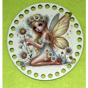   12cm Horgolható nyomtatott fa alap 7 mm lyukkal   Margarétás  Tündér	1db/csomag	12cm vastagság 2,5mm	