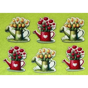   Nyomtatott fa Tulipános locsoló kanna mix	6db/csomag	5x6,5cm vastagság 2,5mm	