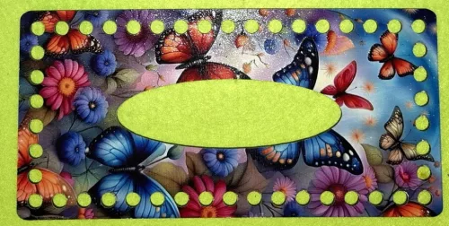 21x10cm Nyomtatott fa  fa Pillangós Horgolható Zsebkendőtartó doboz 7mm lyukkal	1db	 vastagság 2,5mm	