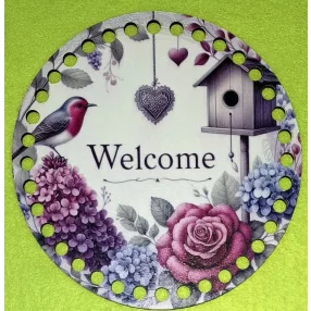   15cm Horgolható nyomtatott fa alap 7 mm lyukkal  Madáretetős  Welcome felirattal	1db/csomag	15cm vastagság 2,5mm	