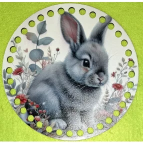   15cm Horgolható nyomtatott fa alap 7 mm lyukkal   Guggolós szürke nyuszi	1db	15cm vastagság 2,5mm	