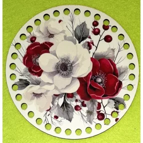   15cm Horgolható nyomtatott fa alap 7 mm lyukkal  Virágos 	1db	15cm vastagság 2,5mm	