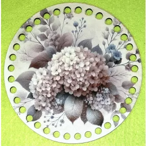   15cm Horgolható nyomtatott fa alap 7 mm lyukkal Hortenziás 	1db	15cm vastagság 2,5mm	