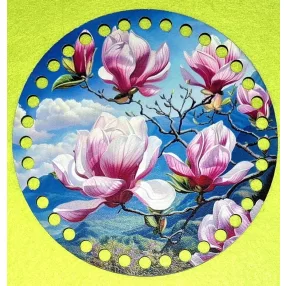   15cm Horgolható nyomtatott fa alap 7 mm lyukkal Magnólia virág  	1db	15cm vastagság 2,5mm	