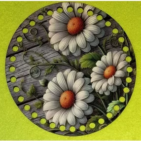   15cm Horgolható nyomtatott fa alap 7 mm lyukkal Deszkás háttér, margarétás  	1db	15cm vastagság 2,5mm	