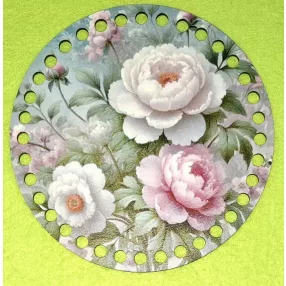   15cm Horgolható nyomtatott fa alap 7 mm lyukkal Boglárkás 	1db	15cm vastagság 2,5mm	