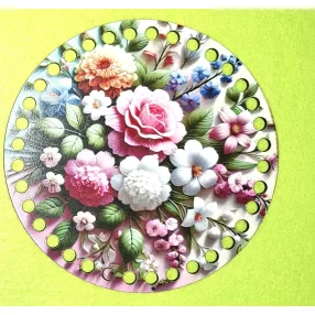   15cm Horgolható nyomtatott fa alap 7 mm lyukkal Virágos 	1db	15cm vastagság 2,5mm	