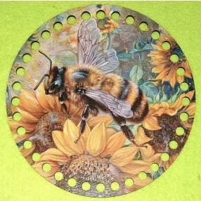   15cm Horgolható nyomtatott fa alap 7 mm lyukkal Méhecske napraforgón	1db	15cm vastagság 2,5mm	