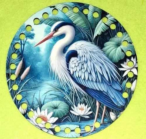 15cm Horgolható nyomtatott fa alap 7 mm lyukkal Kék gém	1db	15cm vastagság 2,5mm	