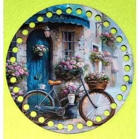   15cm Horgolható nyomtatott fa alap 7 mm lyukkal Falhoz támasztott kerékpár 	1db	15cm vastagság 2,5mm	