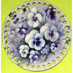   15cm Horgolható nyomtatott fa alap 7 mm lyukkal Árvácska csokor 	1db	15cm vastagság 2,5mm	