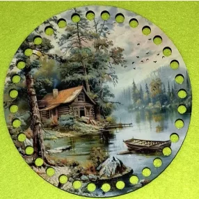   	15cm Horgolható nyomtatott fa alap 7 mm lyukkal Vízparti házikó  	1db	15cm vastagság 2,5mm	