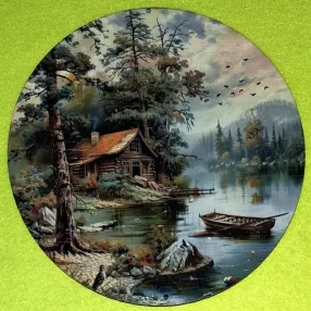   Nyomtatott kerek kopogtató közép Vízparti házikó  	1db	15cm vastagság 2,5mm	