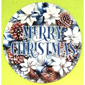   Nyomtatott kerek kopogtató közép Kék Merry Christmas felirattal 	1db	15cm vastagság 2,5mm	