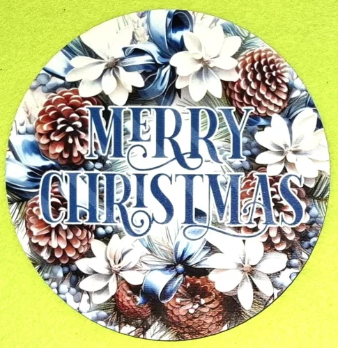 Nyomtatott kerek kopogtató közép Kék Merry Christmas felirattal 	1db	15cm vastagság 2,5mm	