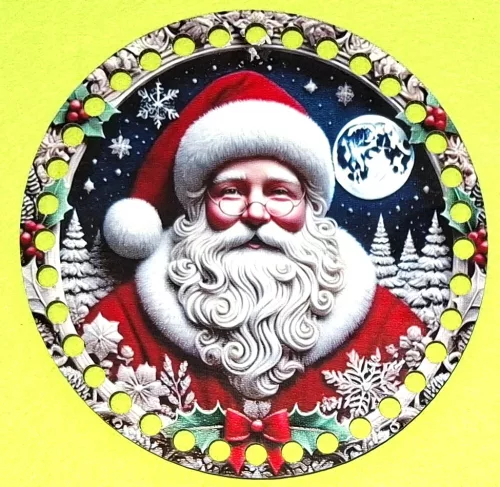 15cm Horgolható nyomtatott fa alap 7 mm lyukkal Télapó  	1db	15cm vastagság 2,5mm	