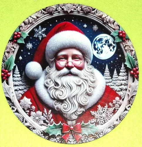 Nyomtatott kerek kopogtató közép Télapó	1db	15cm vastagság 2,5mm	