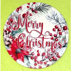   	Nyomtatott kerek kopogtató közép Mikulásvirágos Merry Christmas felirattal	1db	15cm vastagság 2,5mm	