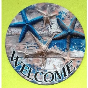   Nyomtatott kerek kopogtató közép Kék tengeri csillag  Welcome felirattal	1db	15cm vastagság 2,5mm	