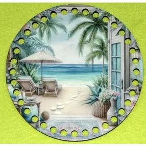   15cm Horgolható nyomtatott fa alap  Pálmafára és tengere néző ajtó 7mm lyukkal 	1db	15cm vastagság 2,5mm	
