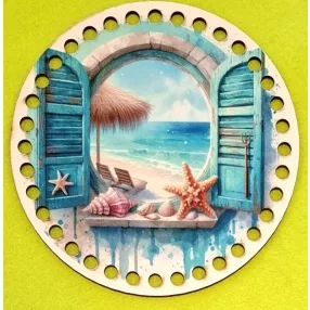   15cm Horgolható nyomtatott fa alap  Tengere néző ablak	7mm lyukkal 1db	15cm vastagság 2,5mm	