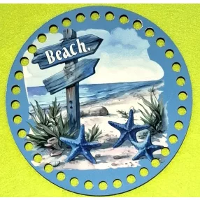   15cm Horgolható nyomtatott fa alap  kék tengeri csillagos tengerpart.7mm lyukkal 	1db	15cm vastagság 2,5mm	