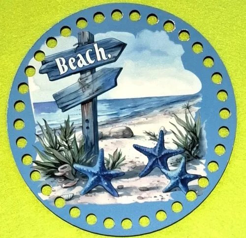 15cm Horgolható nyomtatott fa alap  kék tengeri csillagos tengerpart.7mm lyukkal 	1db	15cm vastagság 2,5mm	