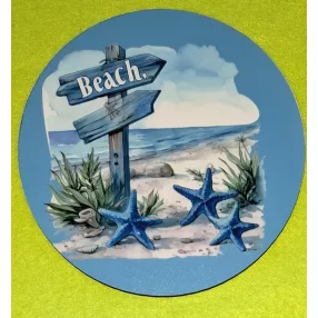   Nyomtatott kerek kopogtató közép kék tengeri csillagos tengerpart.	1db	15cm vastagság 2,5mm	