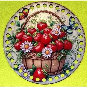   15cm Horgolható nyomtatott fa alap  Pillangós epres kosár 	7mm lyukkal  1db	15cm vastagság 2,5mm	