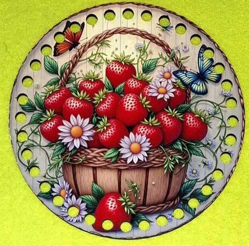 15cm Horgolható nyomtatott fa alap  Pillangós epres kosár 	7mm lyukkal  1db	15cm vastagság 2,5mm	