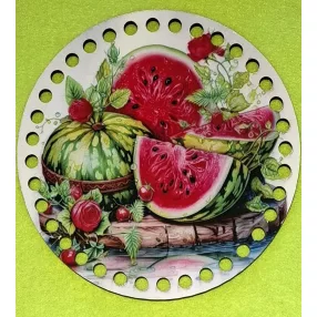   15cm Horgolható nyomtatott fa alap  dinnyés 7mm lyukkal 	1db	15cm vastagság 2,5mm	