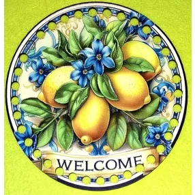   15cm Horgolható nyomtatott fa alap  Citrom fürt Welcome felirattal 7mm lyukkal 	1db	15cm vastagság 2,5mm	