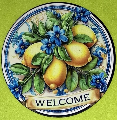 	Nyomtatott kerek kopogtató közép Citrom fürt Welcome felirattal	1db	15cm vastagság 2,5mm	