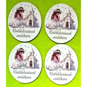   Nyomtatott ovál tábla kislány Elsőáldozásod emlékére  felirattal	4db	6,5x7,5cm vastagság 2,5mm	